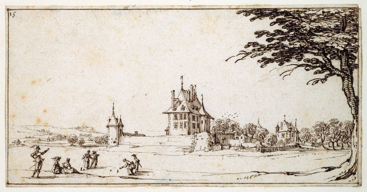 La Neuve Malgrange (kağıt üzerine kalem ve kahverengi mürekkep) by Jacques Callot