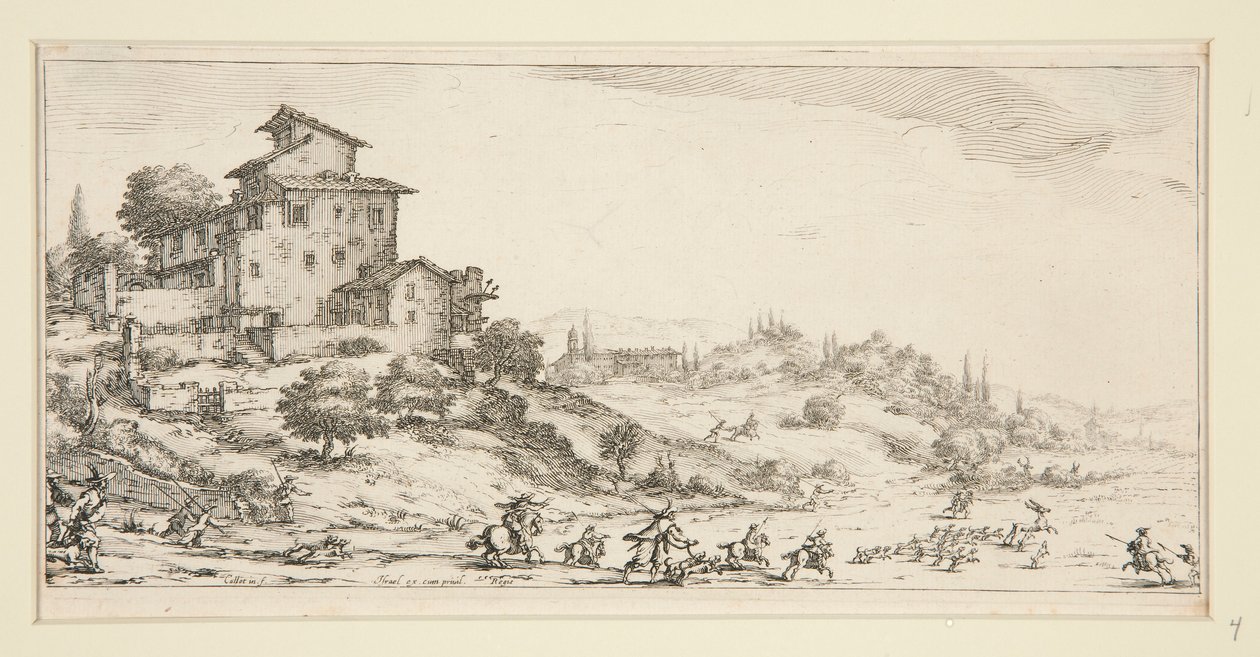 La chasse au cerf (Manor yakınlarındaki Geyik Avı), Giovanni de Medici için Manzaralardan by Jacques Callot