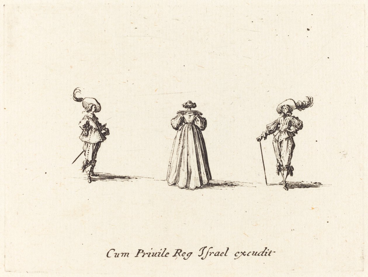 Arkadan Görülen Hanım ve İki Beyler by Jacques Callot