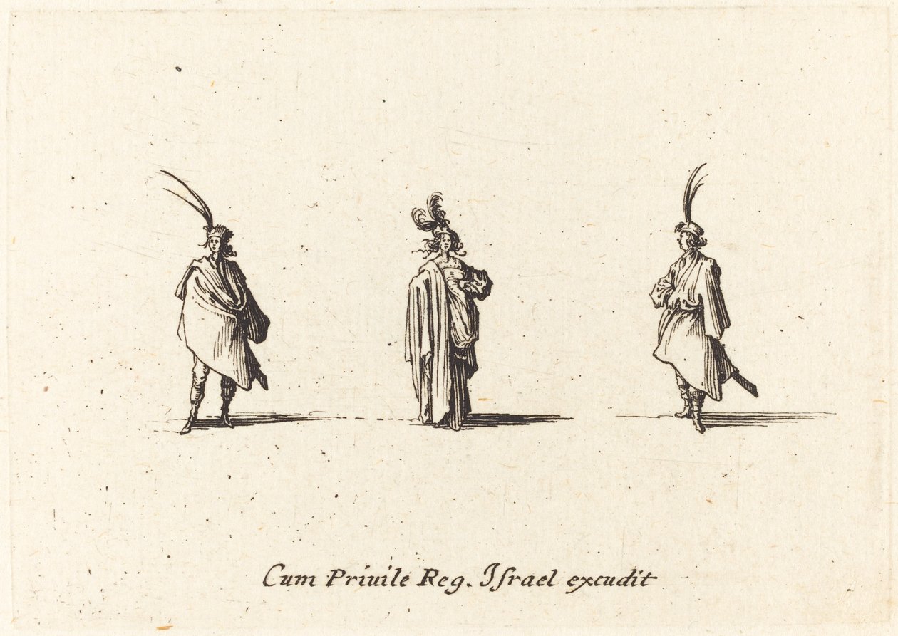 Uzun Pelerinli Bayan ve İki Beyefendi by Jacques Callot