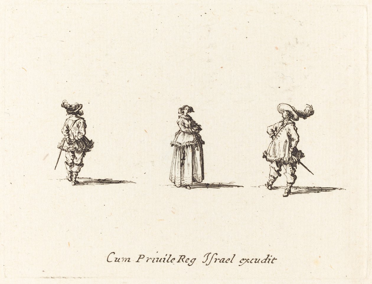 Kolları Katlanmış Bayan ve İki Beyefendi by Jacques Callot