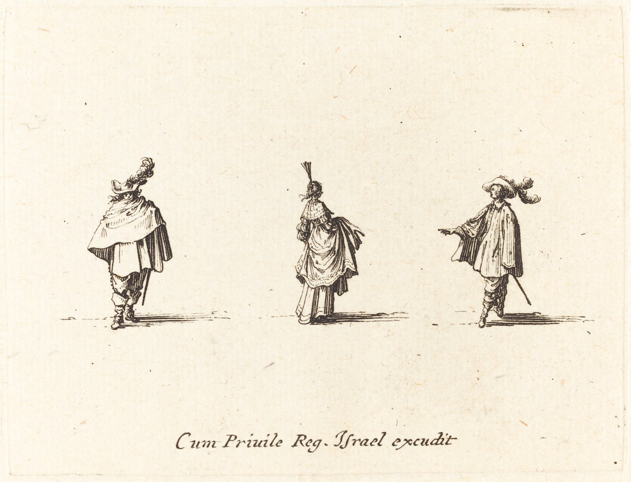Elbiseli Bayan Toplandı ve İki Beyefendi by Jacques Callot