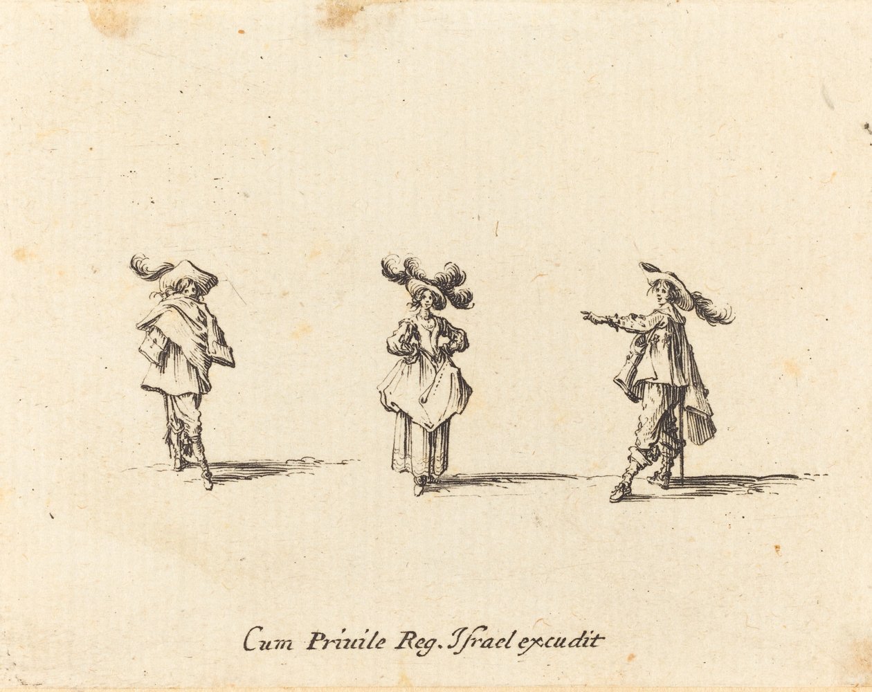 Büyük Tüylü Bayan ve İki Beyefendi by Jacques Callot
