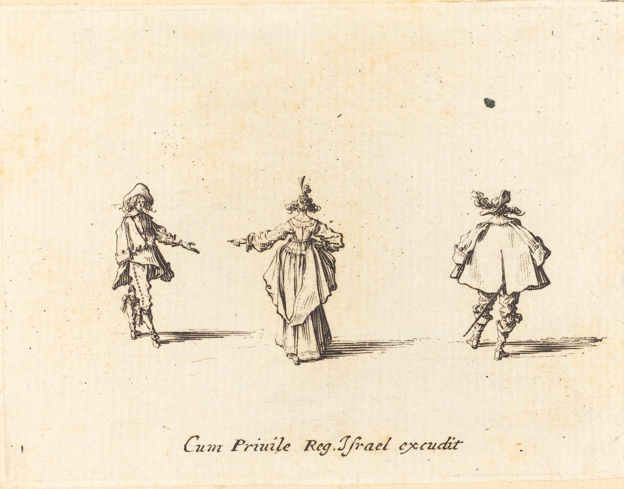 Arkadan Görülen Kolunu Uzanmış Bayan ve İki Beyefendi by Jacques Callot