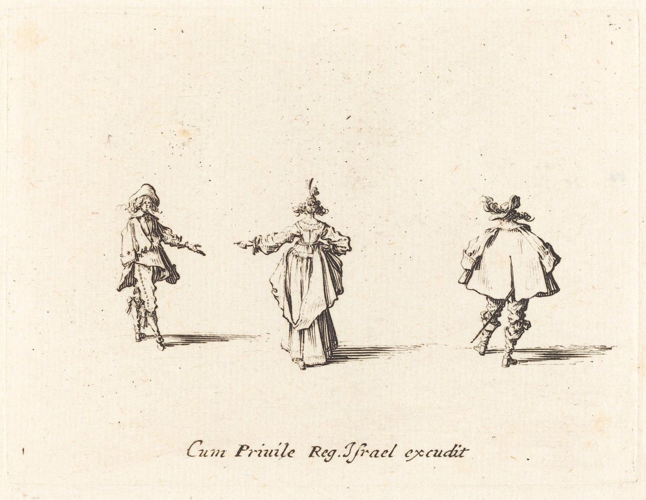 Arkadan Görülen Kolunu Uzanmış Bayan ve İki Beyefendi by Jacques Callot