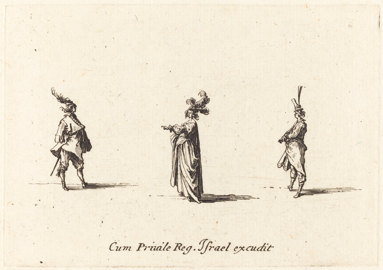 Tüylü Şapkalı Bayan ve İki Beyefendi by Jacques Callot