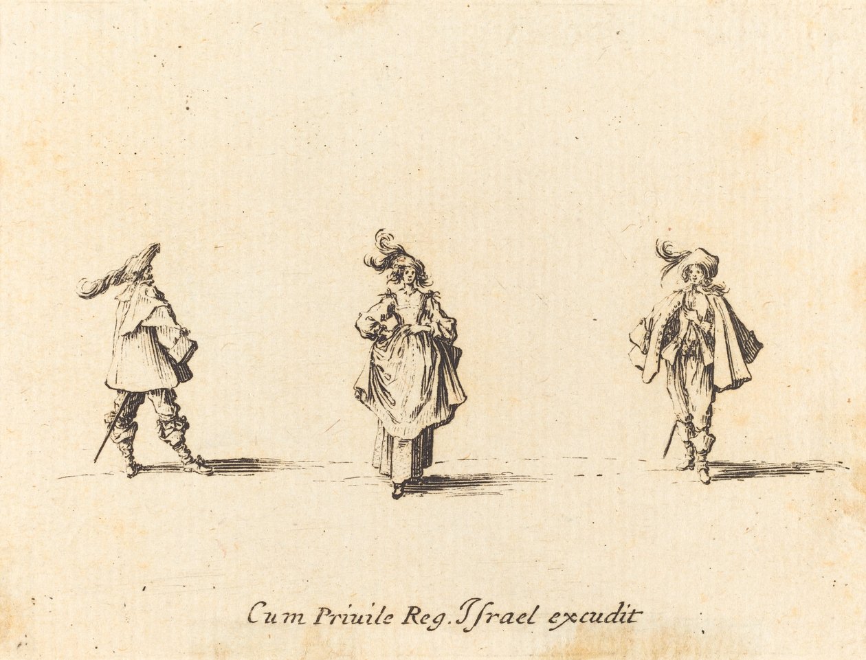 Tüylü Bayan ve İki Beyefendi by Jacques Callot