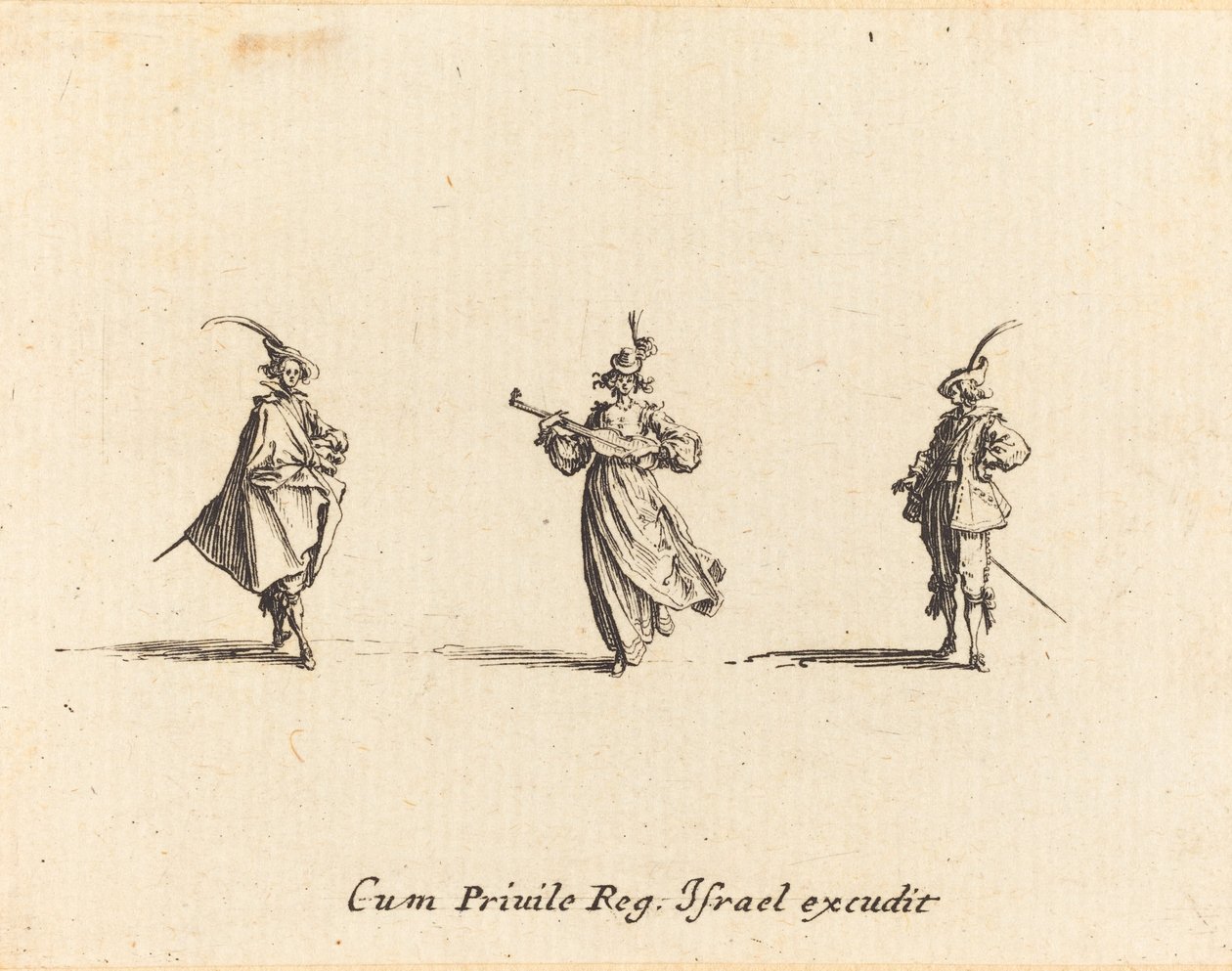 Yaylı çalgılı hanımefendi ve iki beyefendi by Jacques Callot