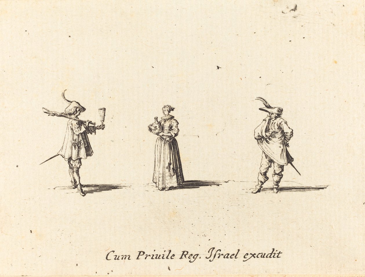 Şarap Şişeli Kadın ve İki Beyefendi by Jacques Callot