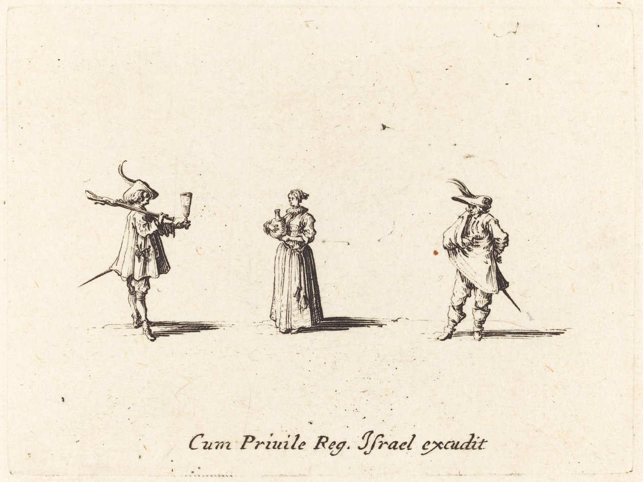 Şarap Şişeli Kadın ve İki Beyefendi by Jacques Callot