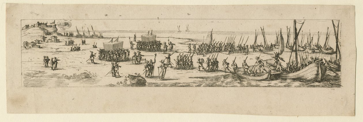 La Rochelle kuşatmasında birliklerin inişi, 1630 by Jacques Callot