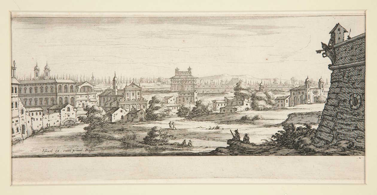 Büyük, heybetli binaların olduğu manzara by Jacques Callot