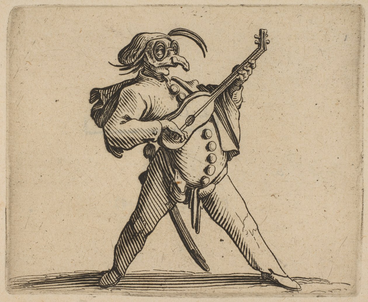 Gitar Çalan Maskeli Komedyen, ..., 1616-22. by Jacques Callot