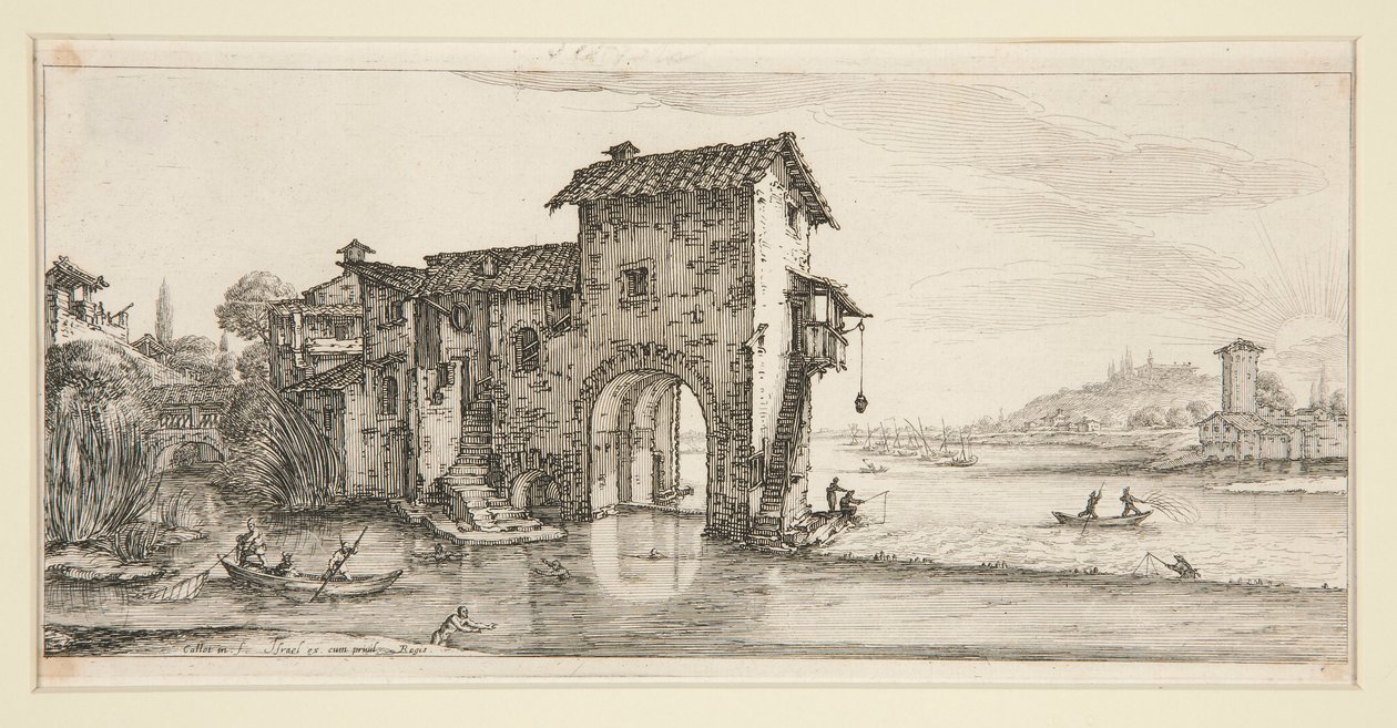 Giovanni de Medici için Manzaralardan Le moulin a eau (Sudaki Değirmen), by Jacques Callot