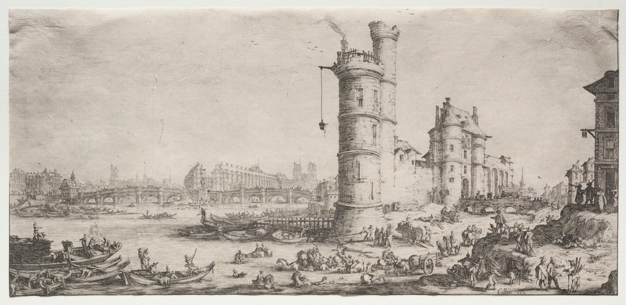 Paris'in iki harika manzarası: Pont Neuf'un Görünümü by Jacques Callot