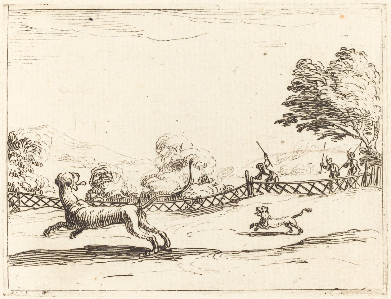 Avcılar Tarafından Takip Edilen Aslan ve Yavru by Jacques Callot