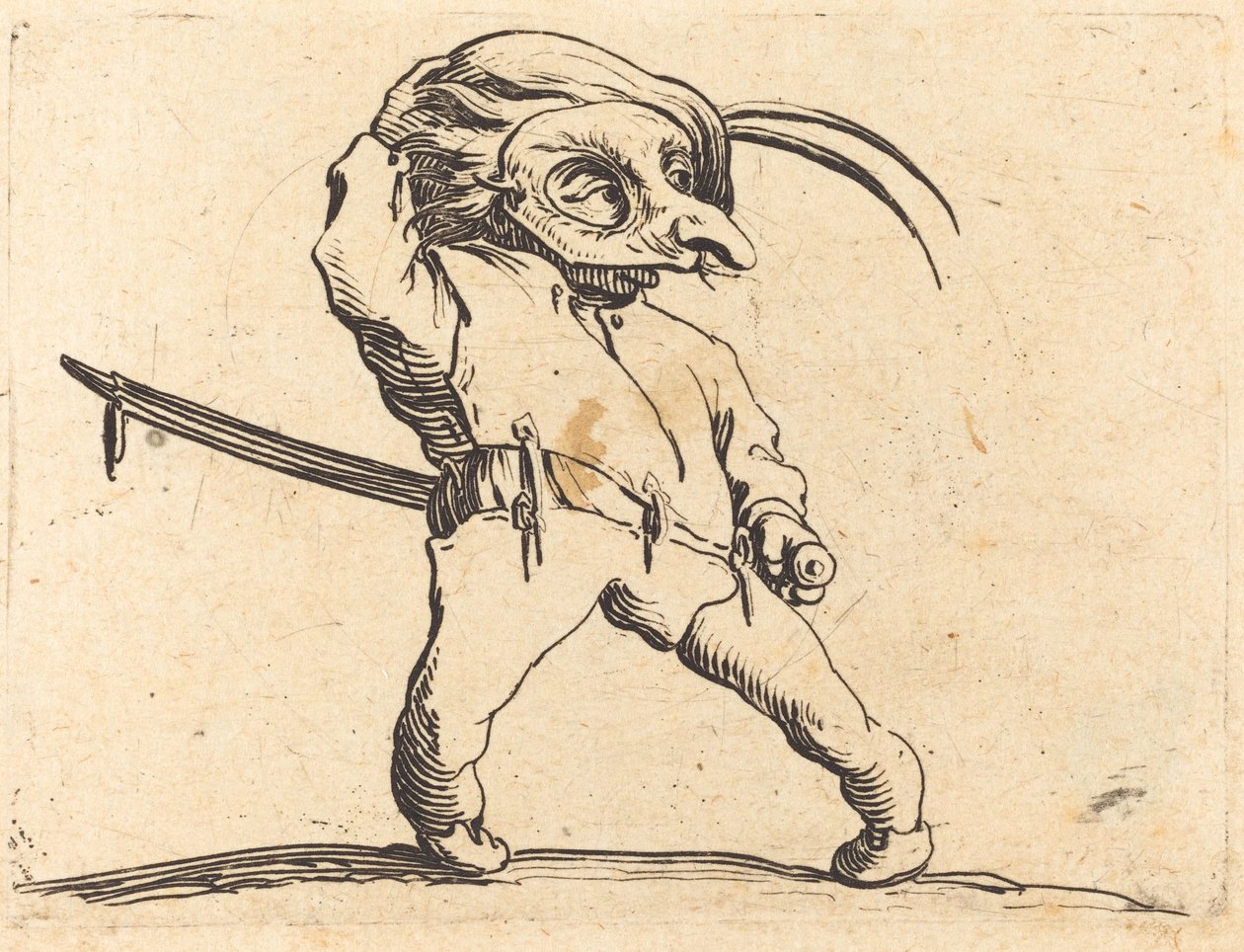 Bükülmüş Ayaklı Maskeli Adam, c. 1622. by Jacques Callot