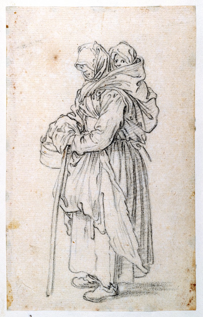 Anne ve Çocuk (kağıt üzerine siyah tebeşir) by Jacques Callot