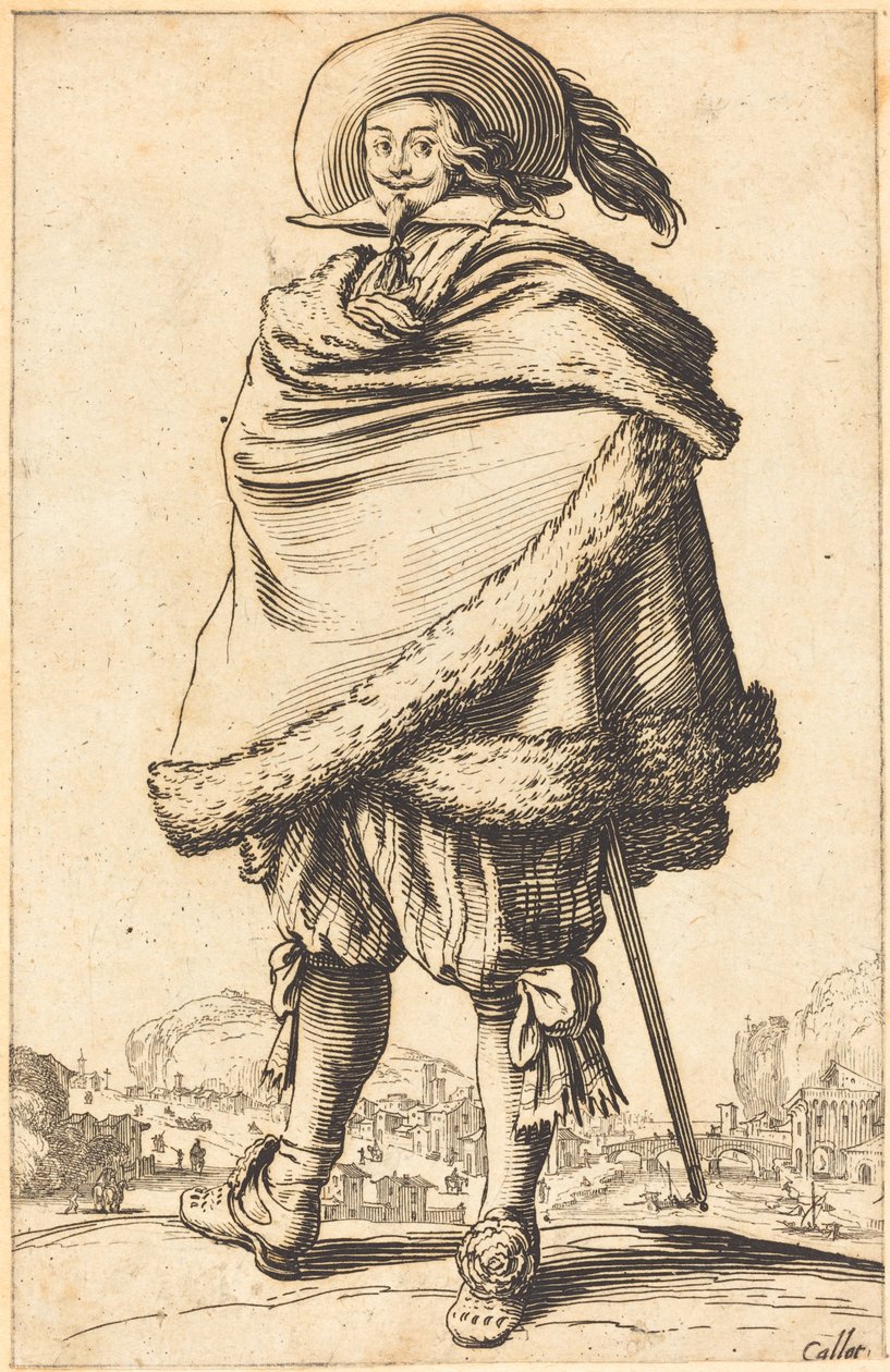 Kürkle süslenmiş bir mantoya sarılı asil adam by Jacques Callot