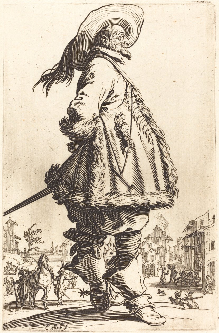 Mantosu Kürklü, Ellerini Arkasında Tutan Soylu Adam, c. 16201623. by Jacques Callot