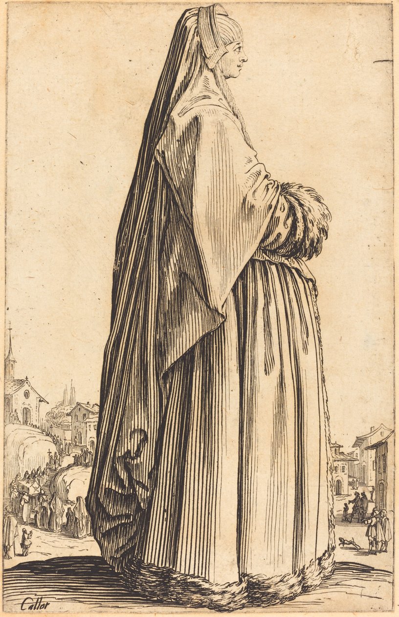 Peçeli ve Kürklü Bir Elbise Giyen Soylu Kadın by Jacques Callot