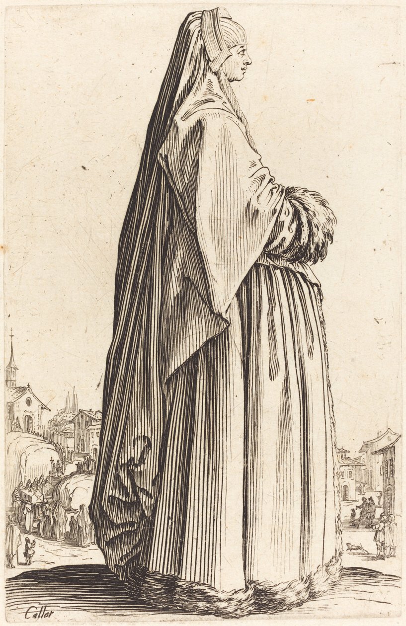 Peçeli ve Kürklü Bir Elbise Giyen Soylu Kadın by Jacques Callot