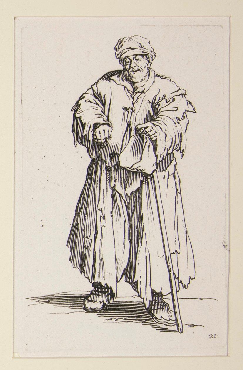 Dilencilerden alçaltılmış gözleri olan obez adam (Le mendiant obese aux yeux baisses) by Jacques Callot
