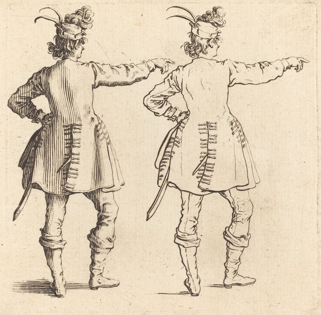 Arkadan Görülen, Şapkalı Tüylü Memur by Jacques Callot