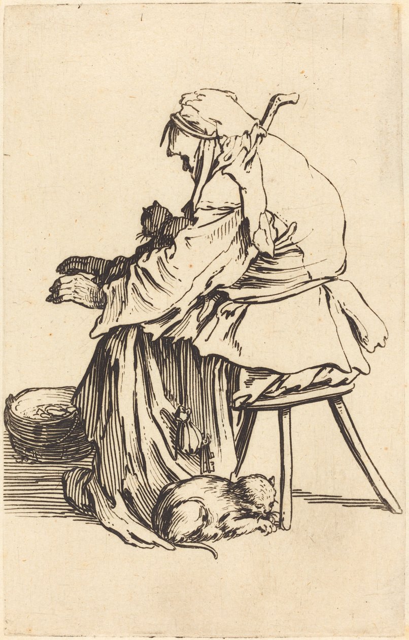 Kediler ile Yaşlı Kadın by Jacques Callot