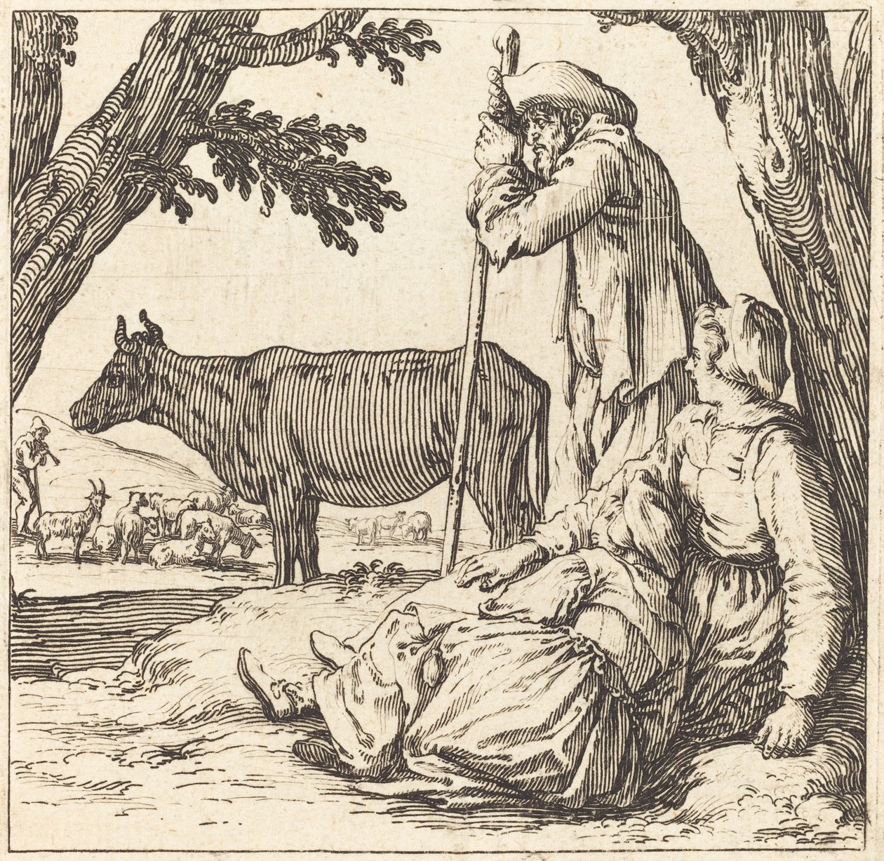 inek ile köylü çift by Jacques Callot