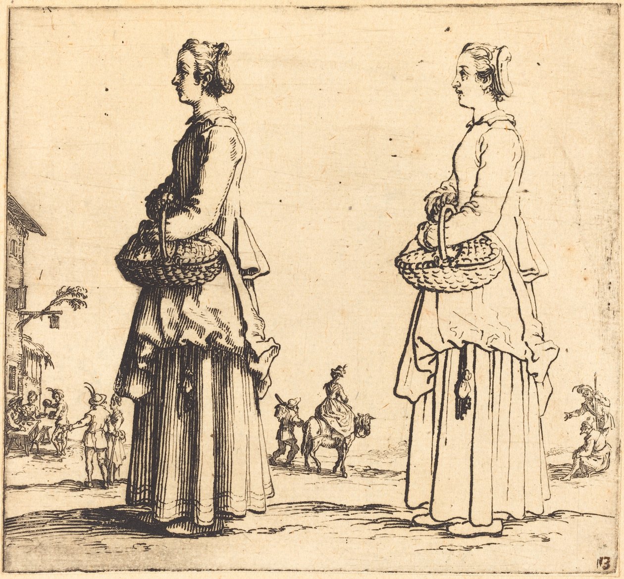 Köylü Kadın Sepetli, Profilde, Sola Dönüyor by Jacques Callot