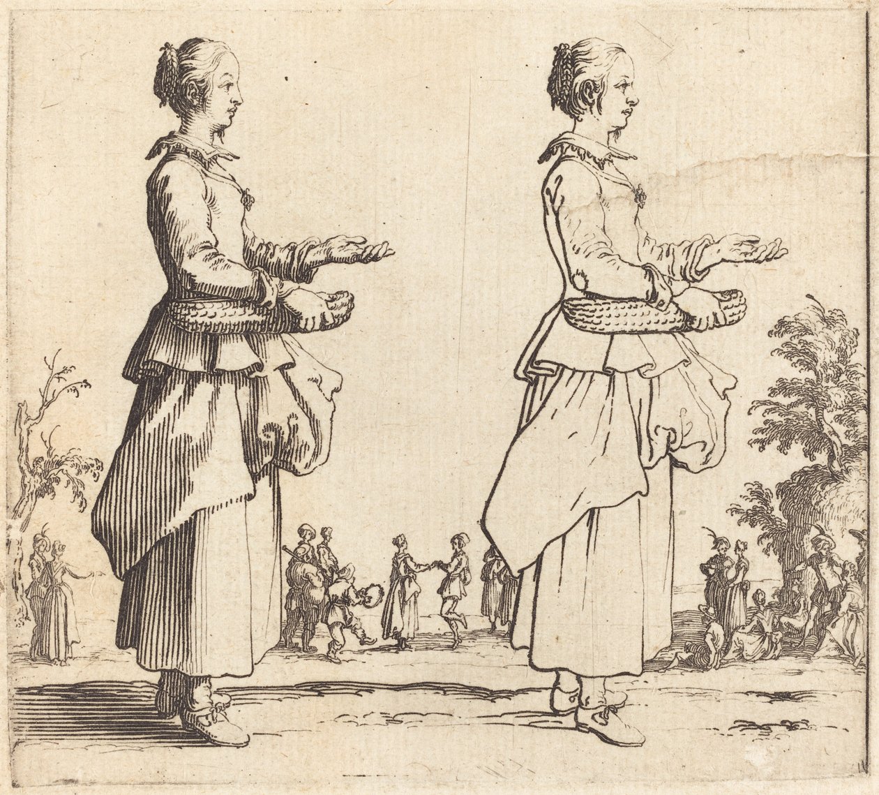 Köylü Kadın Sepetli, Profilde, Sağa Dönük by Jacques Callot
