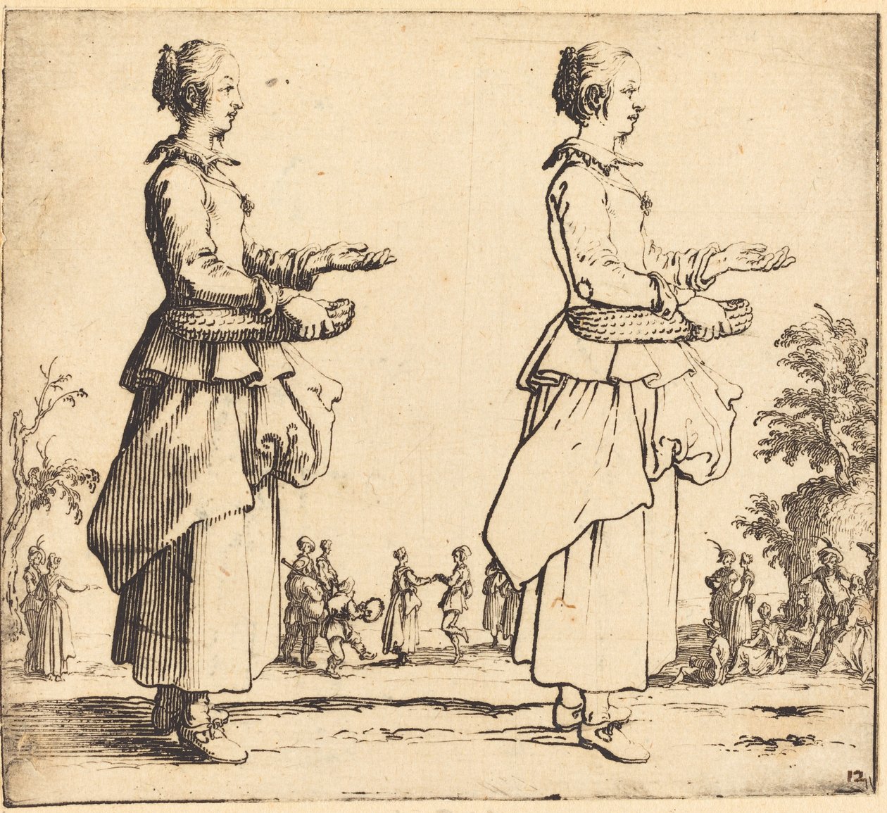 Köylü Kadın Sepetli, Profilde, Sağa Dönük by Jacques Callot
