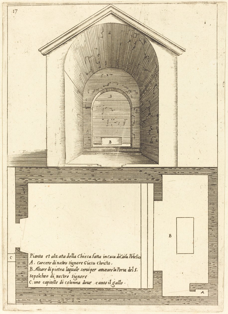 Caiaphas Evi yakınlarındaki Kilisenin Planı ve Yüksekliği by Jacques Callot