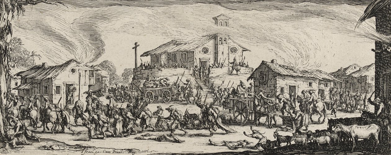Bir Köyü Yağmalamak ve Yakmak, 1633 (kağıt üzerine gravür) by Jacques Callot