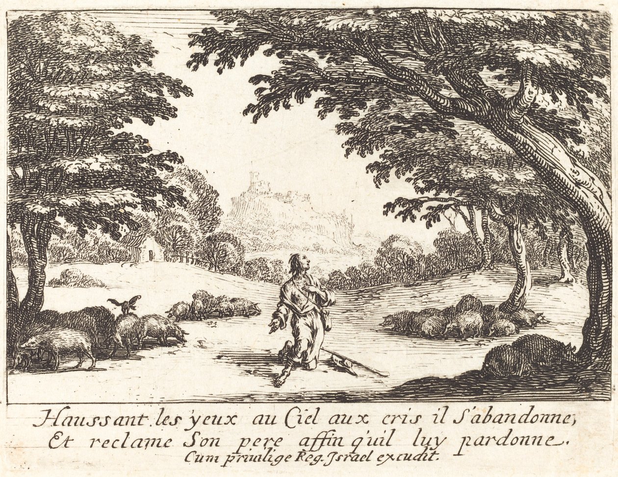 İlahi Yardım için dua etmek by Jacques Callot