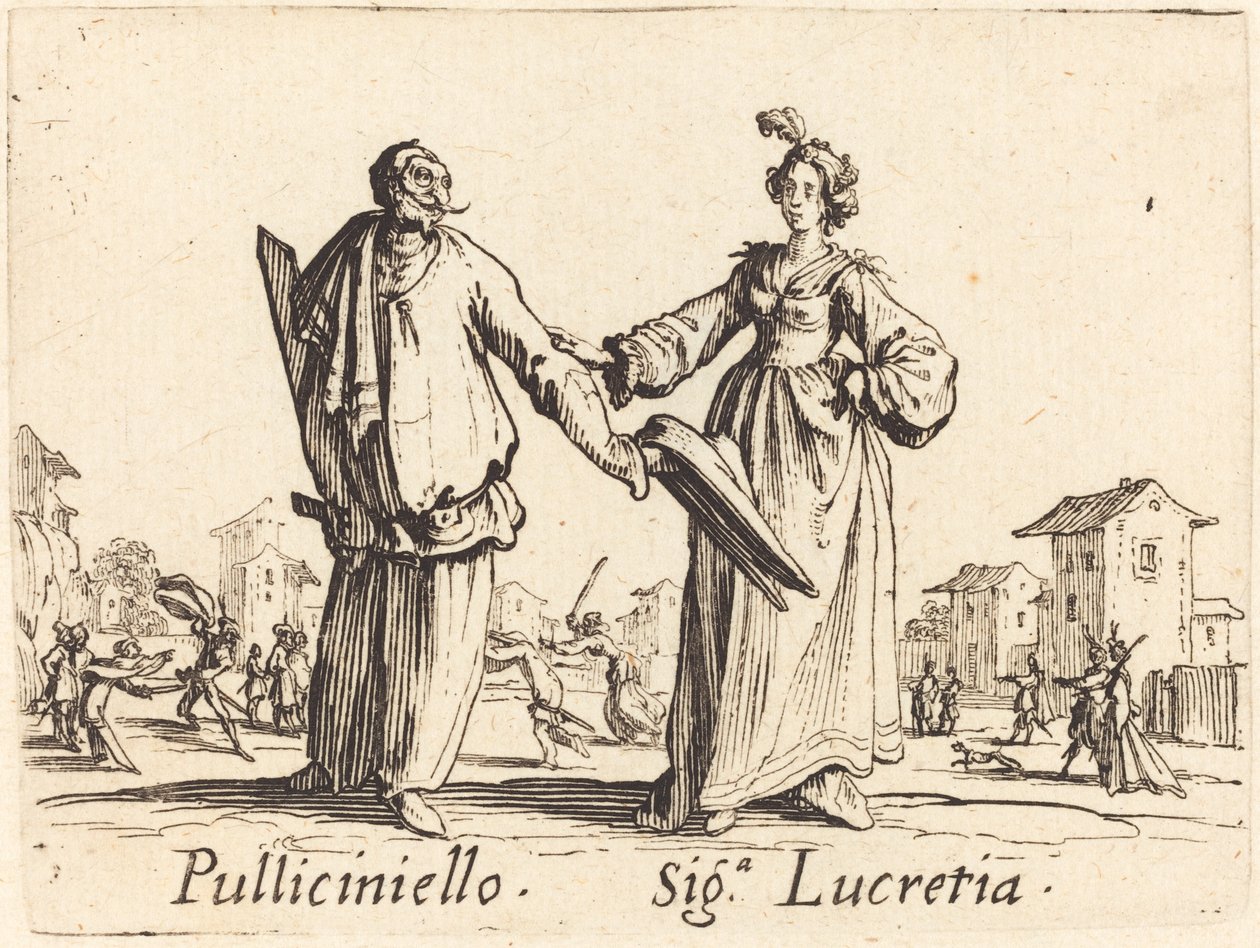 Pulliciniello ve Siga. Lucretia by Jacques Callot