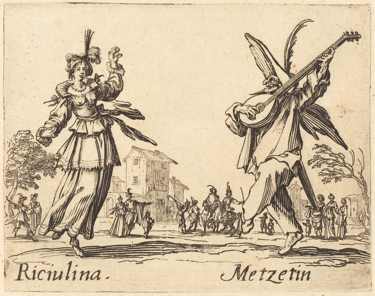 Riciulina ve Metzetin, c. 1622. by Jacques Callot