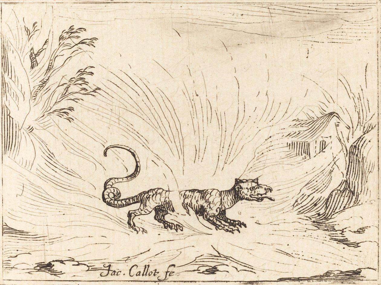 Alevlerle çevrili semender by Jacques Callot