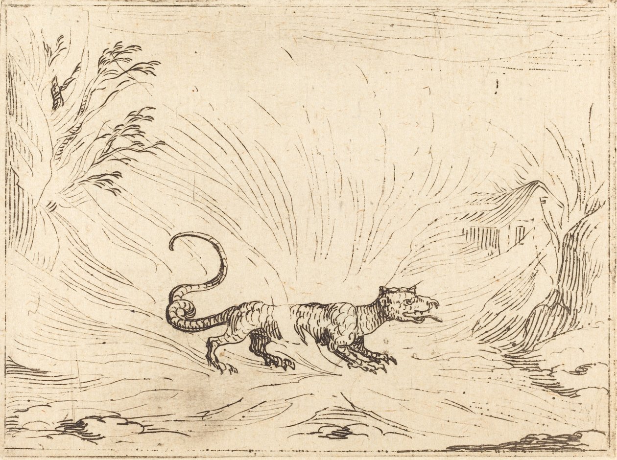 Alevlerle çevrili semender by Jacques Callot