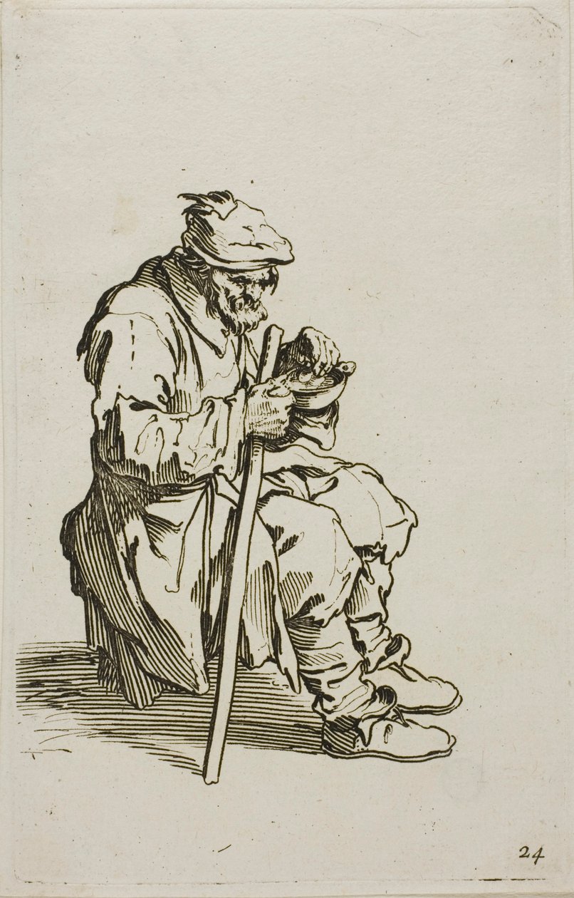 Oturan Dilenci Yeme, Dilenciler'den 24 numaralı plaka by Jacques Callot