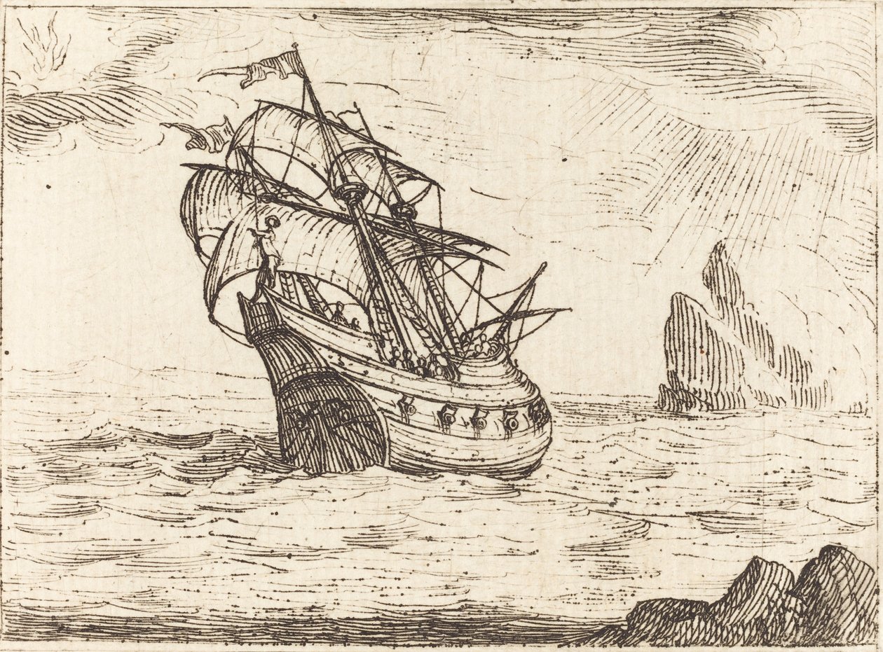Kayaların Yanında Gezinen Gemi by Jacques Callot