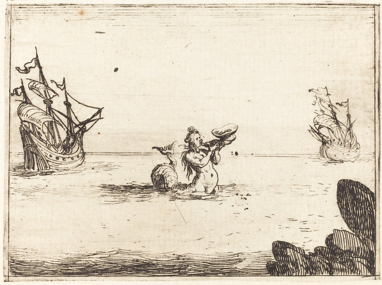 İki Gemi Arasında Siren, 1628. by Jacques Callot
