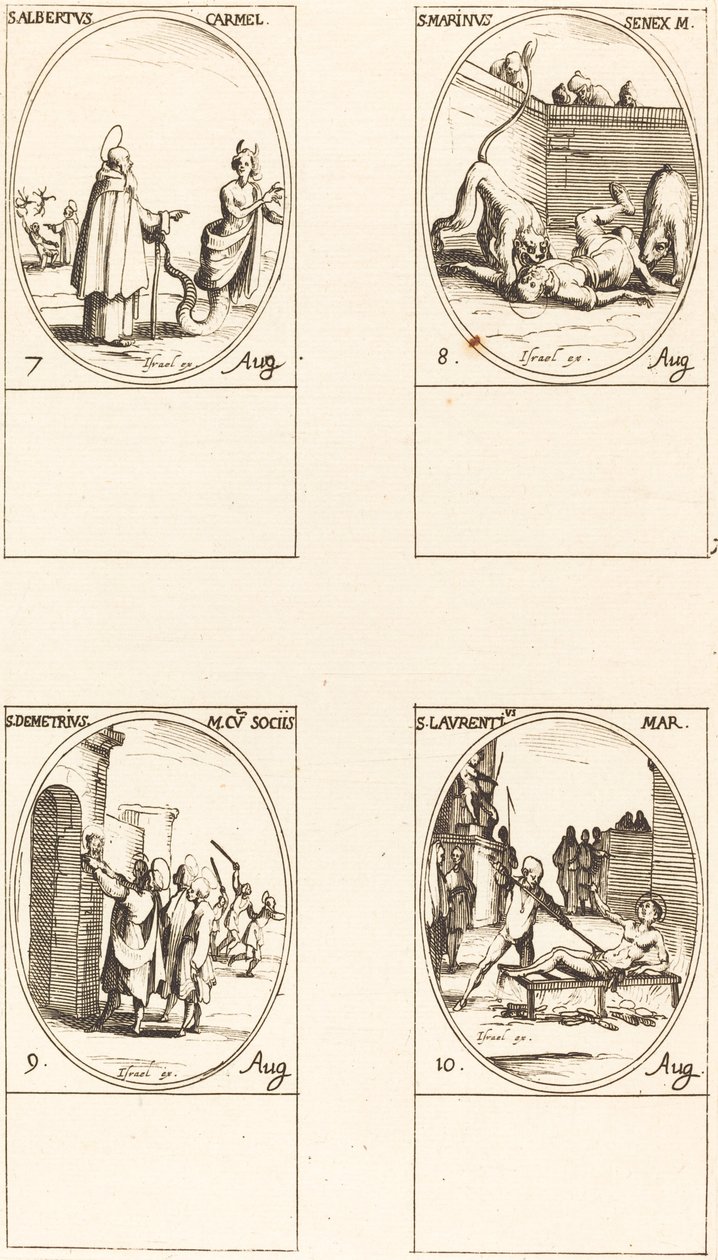 Sicilyalı Aziz Albert, Karmelit; St.Marinus;St. Demetrius ve Yoldaşları; Aziz Laurent by Jacques Callot