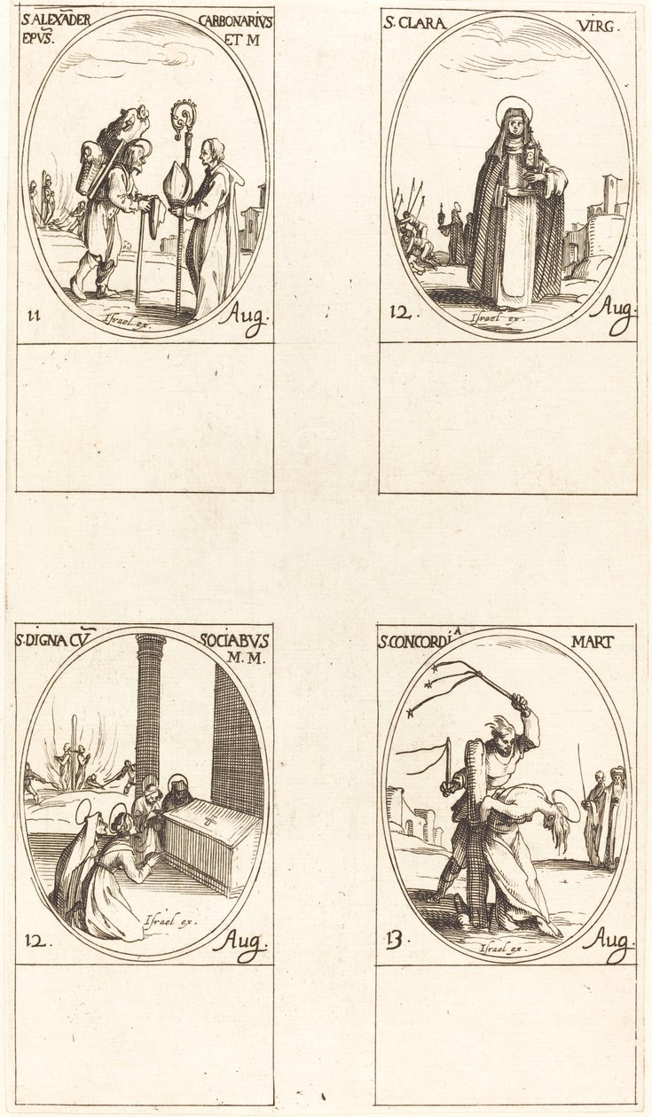 Aziz Alexander Carbonarius; Aziz Clare; Aziz Digna ve Yoldaşları; Aziz Concordia by Jacques Callot