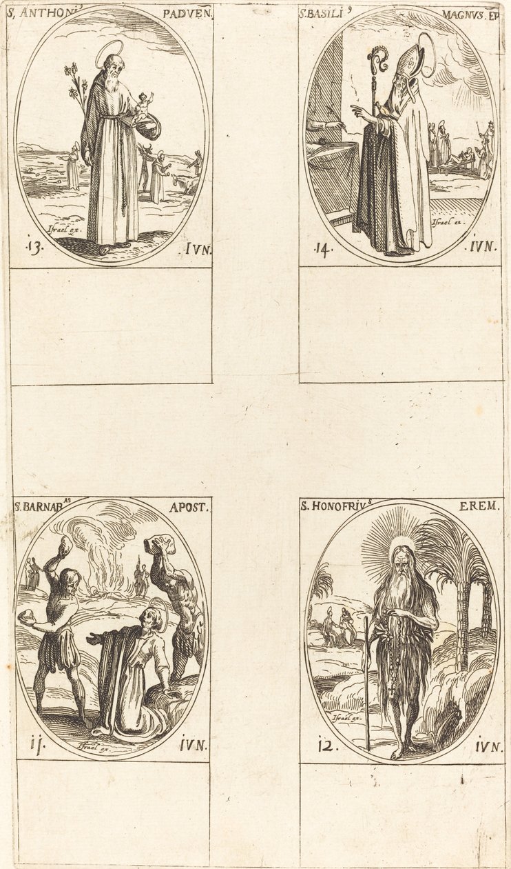 Aziz Barnabas, Havari; Aziz Honofrius; Padua Aziz Anthony; Aziz Basil Büyük by Jacques Callot