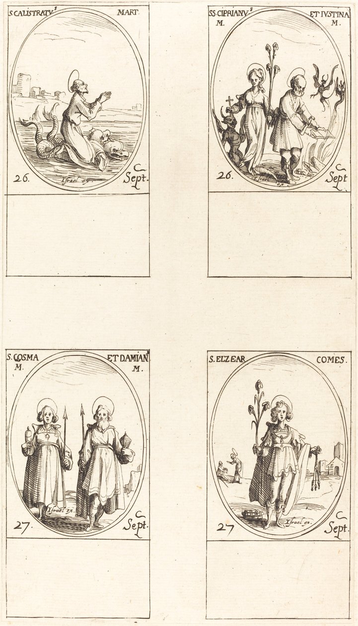 Aziz Calistratus, Sts. Kıbrıslı ve Justina, Sts. Comus ve Damian, St. Elzear, Kont. by Jacques Callot