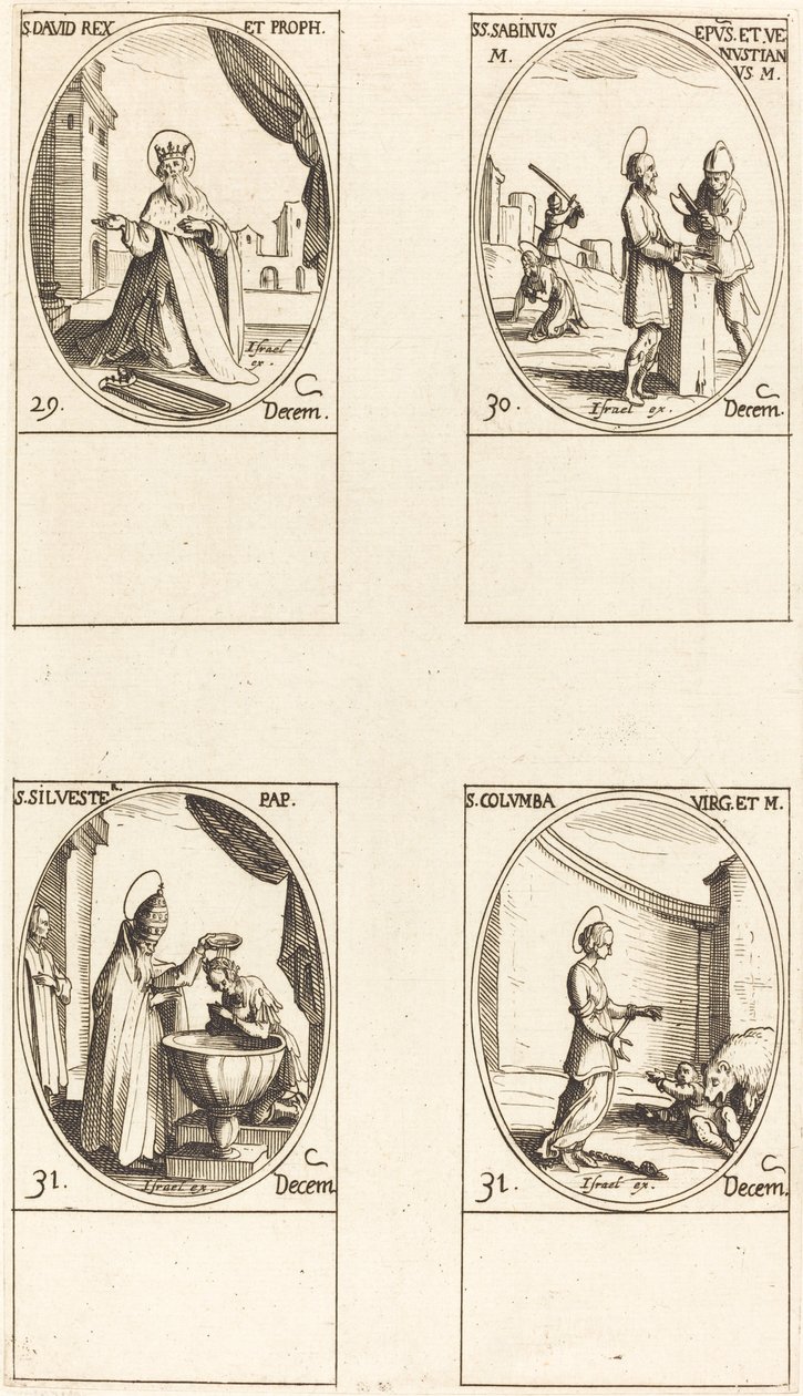 Aziz Davut, Kral ve Peygamber; St. Sabinus ve Venustiano; Aziz Sylvester; Aziz Columba by Jacques Callot