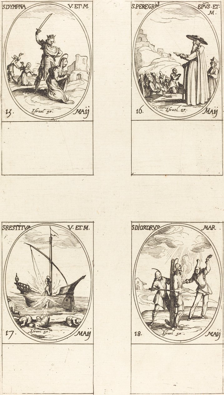 Aziz Dympna, St. Peregrinus geri yüklendi Dioscorus by Jacques Callot