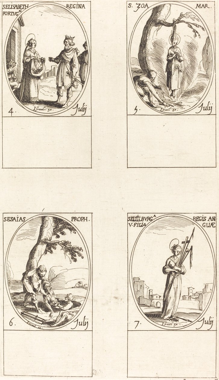 Portekiz Aziz Elizabeth, Aziz Zoe, Aziz Isaiah, Peygamber, Aziz Edelburge. by Jacques Callot